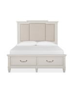 Magnussen Furniture Willowbrook Panel Storage Bed w/Upholstered Headboard in Egg Shell White