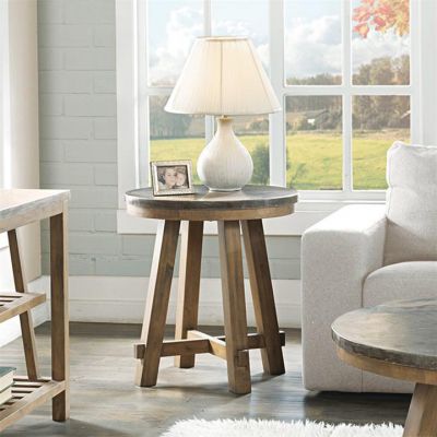 Riverside Furniture Weatherford Bluestone Reclaimed Natural Pine Round Side Table