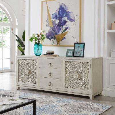 Liberty Furniture Sundance Two Door Three Drawer 72" Accent Cabinet in Antique Linen