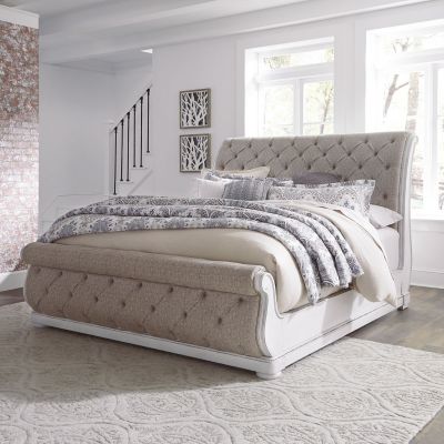Liberty Furniture Magnolia Manor Upholstered Sleigh Bed in Antique White