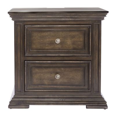 Liberty Furniture Big Valley Two Drawer Night Stand w/ Charging Station in Brownstone