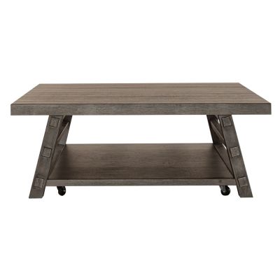 Liberty Furniture Modern Farmhouse Oversized Square Cocktail Table in Gray