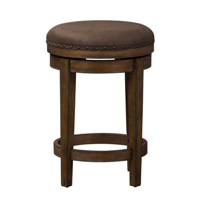 Liberty Furniture Aspen Skies Round Console Stool in Weathered Brown with Gray