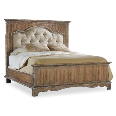 Hooker Chatelet Queen Upholstered Mantle Panel Bed in Light Wood