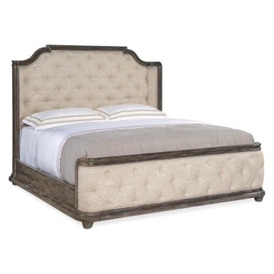 Hooker Traditions King Upholstered Panel Bed in Dark Wood