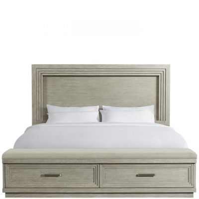 Riverside Furniture Cascade Dovetail Illuminated Queen Panel Bed With Upholstered Storage Footboard