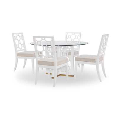 Legacy Classic Chelsea By Rachael Ray Round Glass Top Table in White And Soft Gold