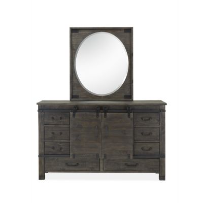 Magnussen Furniture Abington Portrait Oval Dresser Mirror in Weathered Charcoal