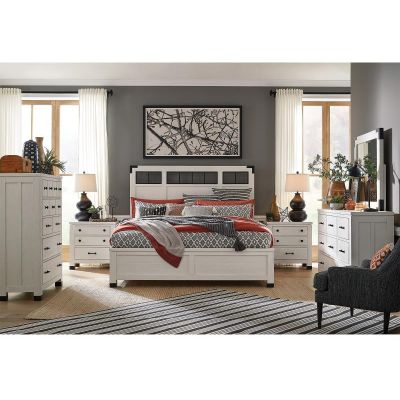 Magnussen Furniture Harper Springs Panel Bed w/Metal/Wood Headboard Bedroom Set