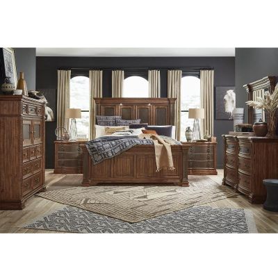 Magnussen Furniture Lariat Panel Bedroom Set in Roasted Pecan Saddle Brown