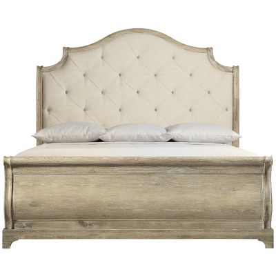 Bernhardt Rustic Patina Upholstered Sleigh King Bed in Sand