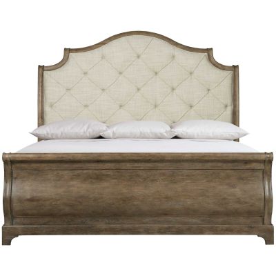 Bernhardt Rustic Patina Upholstered Sleigh King Bed in Peppercorn