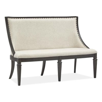 Magnussen Furniture Calistoga Bench w/Upholstered Seat & Back in Weathered Charcoal