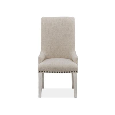Magnussen Furniture Bronwyn Dining Host Side Chair with Upholstered Seat and Back in Alabaster