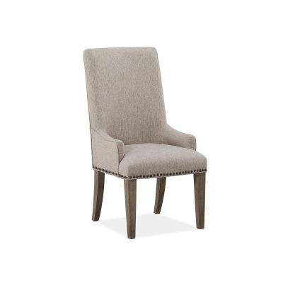 Magnussen Furniture Tinley Park Dining Host Side Chair with Upholstered Seat and Back in Dove Tail Grey