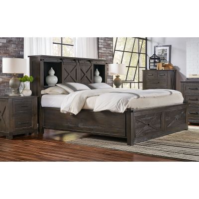 A-America Sun Valley Charcoal Queen Storage Headboard with Storage Footboard Bed