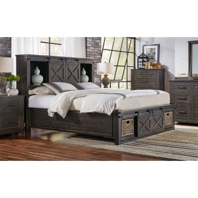 A-America Sun Valley Charcoal Queen Storage Headboard with Rotating Storage Footboard Bed