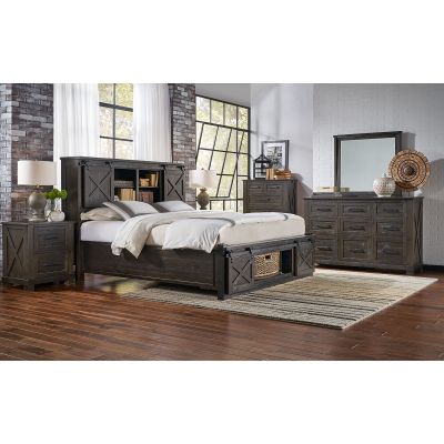 A-America Sun Valley Charcoal Storage Headboard with Rotating Storage Footboard Bedroom Set