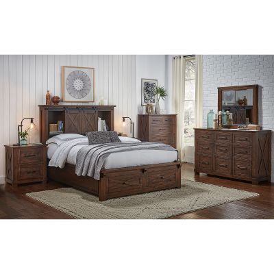 A-America Sun Valley Rustic Timber Queen Storage Headboard with Storage Footboard Bed