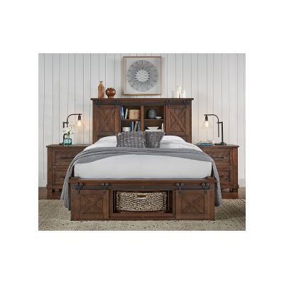 A-America Sun Valley Rustic Timber Queen Storage Headboard with Rotating Storage Footboard Bed