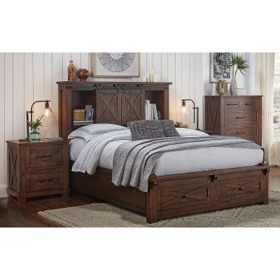 A-America Sun Valley Rustic Timber Storage Headboard with Storage Footboard Bed