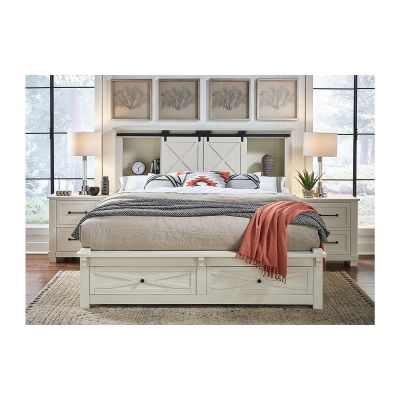 A-America Sun Valley Distressed White Cal.King Bookcase Headboard Storage Bed
